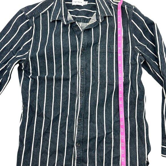 Topman Men's Blue and White Striped Button Down - Picture 7 of 8